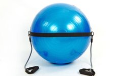Мяч для фитнеса (фитбол) глянцевый с эспандерами и ремнем для крепл 75см PS FI-0702B-75 (1500г, ABS) описание, фото, купить