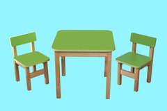 Дитячий дерев'яний набір, стіл і 2 стільчики, салатовий опис, фото, купити
