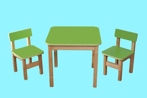 Детский деревянный набор, стол и 2 стульчика, салатовый описание, фото, купить