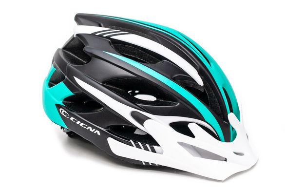 Шлем велосипедный с бел. козырьком СIGNA WT-016 черно-бело-бирюзовый описание, фото, купить