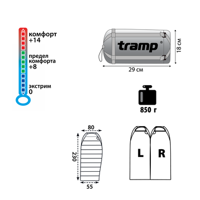Ультралегкий спальный мешок Tramp Mersey оранж/серый R описание, фото, купить