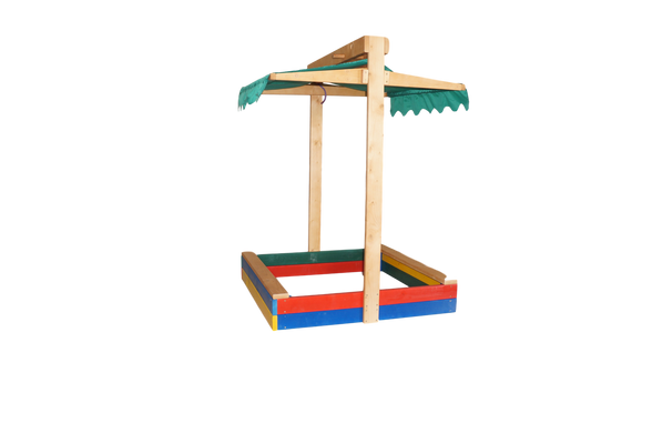 Дитяча дерев'яна пісочниця 100 * 100 з кришкою кольорова опис, фото, купити